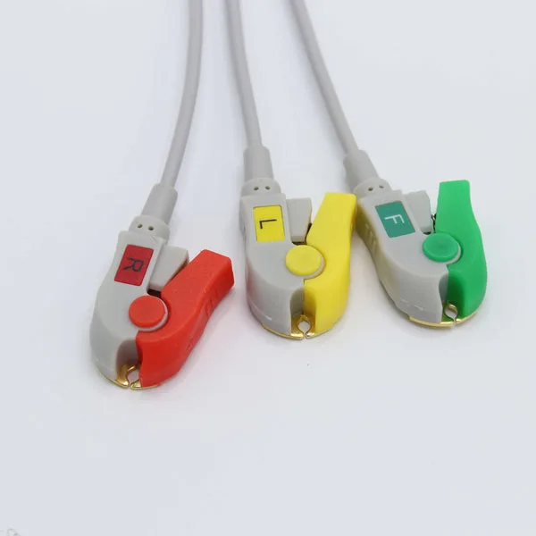 Compatible Biolight ECG Cable 3 Lead Wires IEC 12 Pin Pinch/Grabber Connector 3